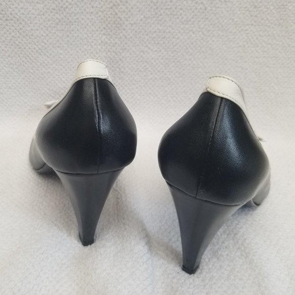 Brand new black and white leather Pumps with Cute detail on toe. - Picture 3 of 6